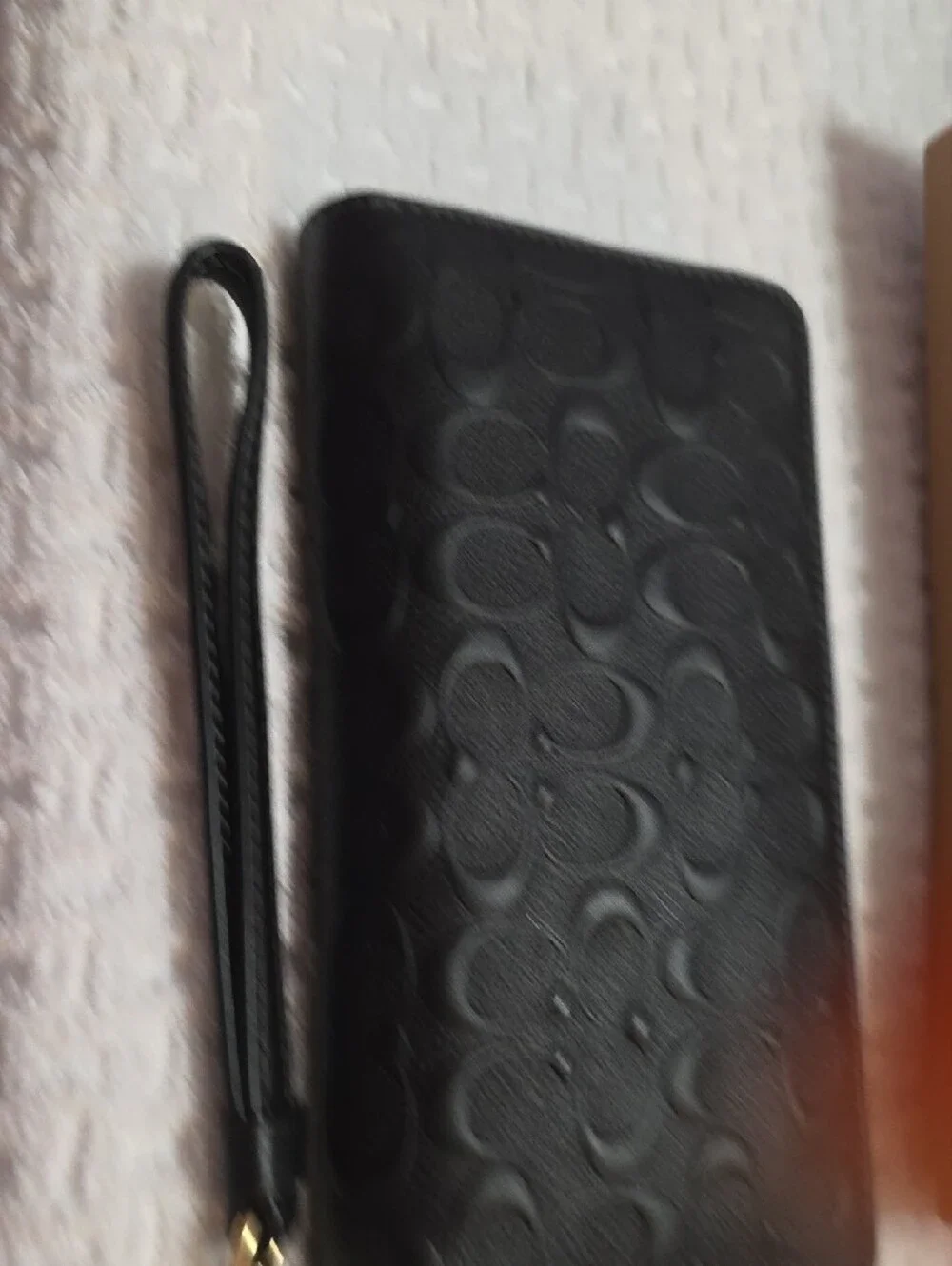 Coach Black Signature Embossed Leather Zip Wristlet